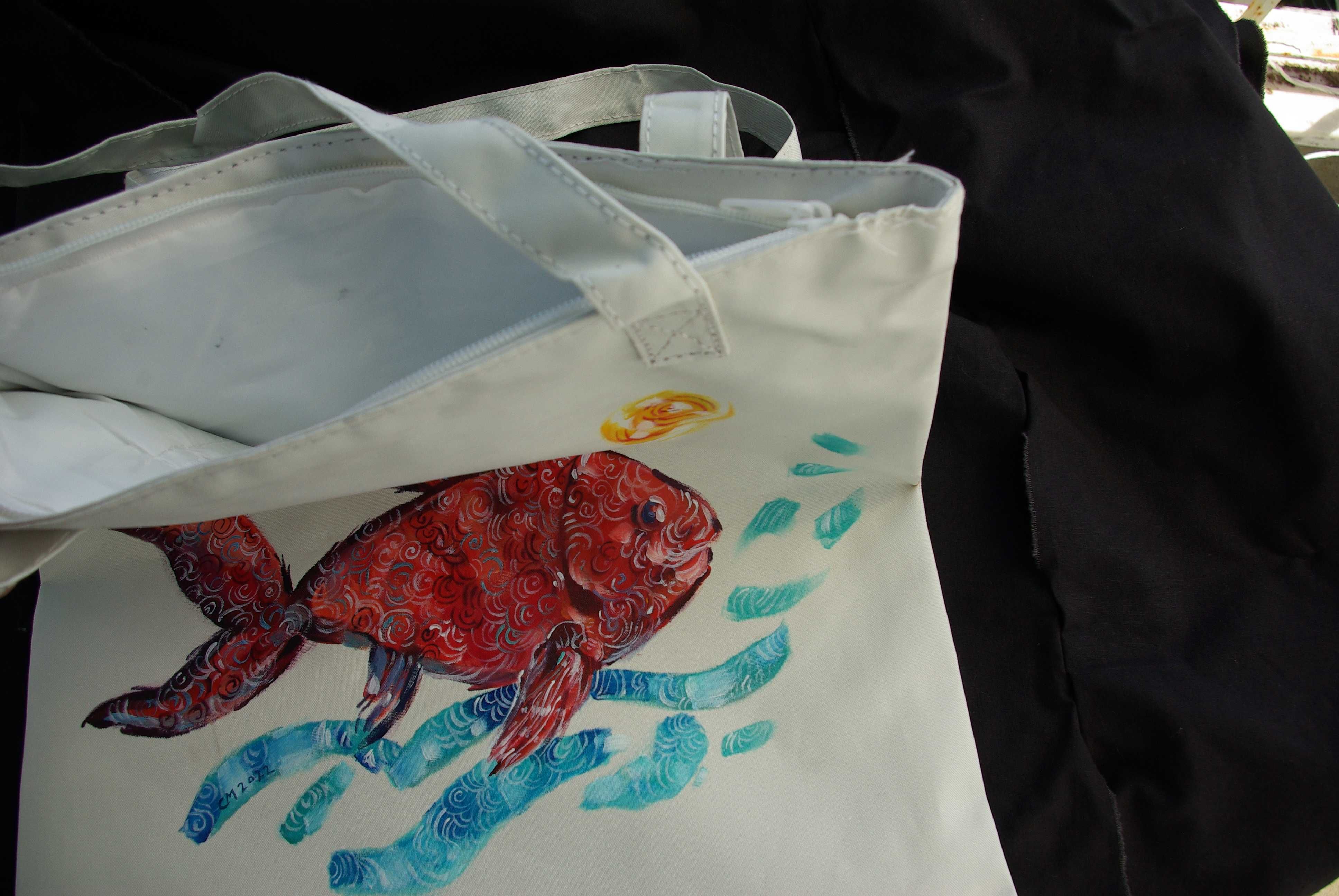 Tote Bag - Saco - Pintado à mão. Barco Costa da Caparica