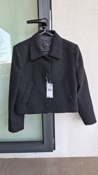Casaco Blazer preto com gola tamanho M da Mango senhora