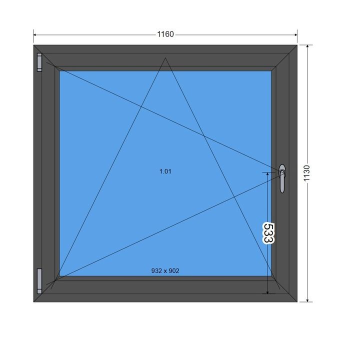 Okno 1160x1130 / 116x113 Jednoskrzydłowe Antracyt - SKLADOKIEN.PL