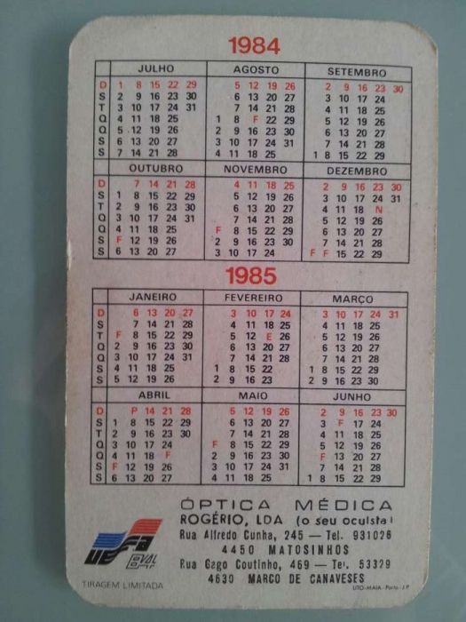 Calendário euro84 1984