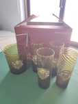 Conjunto de balde de gelo com 4 copos vintage com aplique em estanho