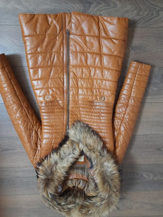 Кожаный пуховик DeniVita, шкіряний пуховик, пальто, дубленка, кожанка,