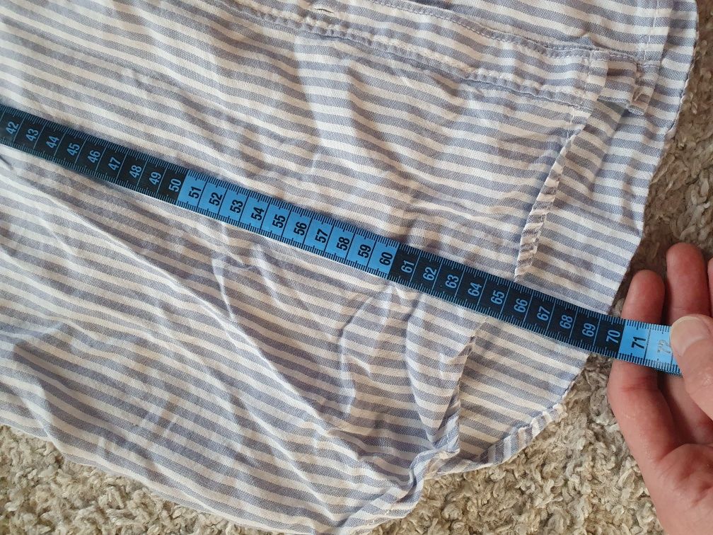 Koszula błękitna w paski białe h&m S długi rękaw