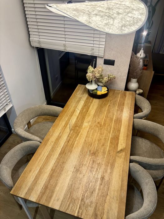 Stół z blatem drewnianym na białym stelażu 180 cm