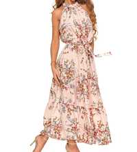 Długa sukienka damska bez rękawów w kwiatowy wzór