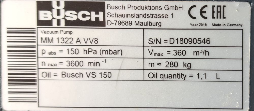 Pompa próżniowa kłowa Busch Mink 1322 A ,360 m3/h CNC sucha