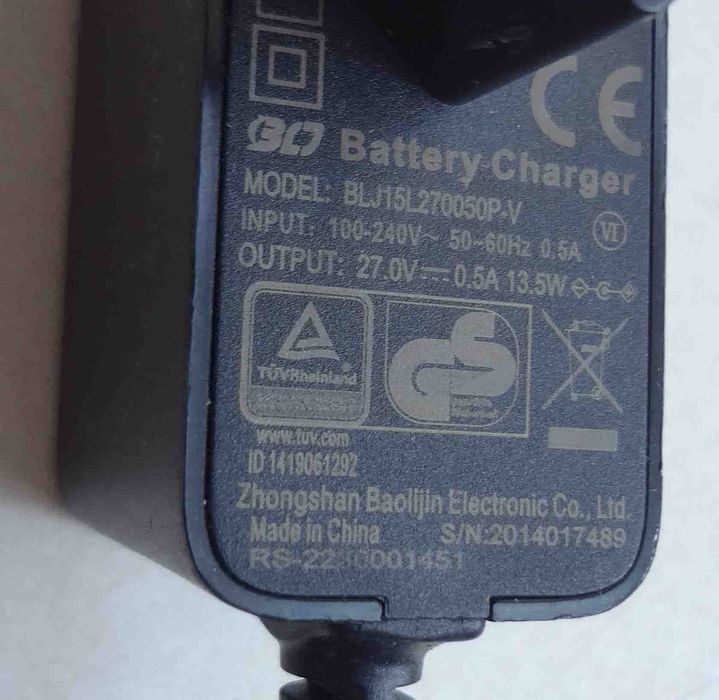 Блок питания 27V 0.5A BLJ15L270050P-V, адаптер Battery Charger