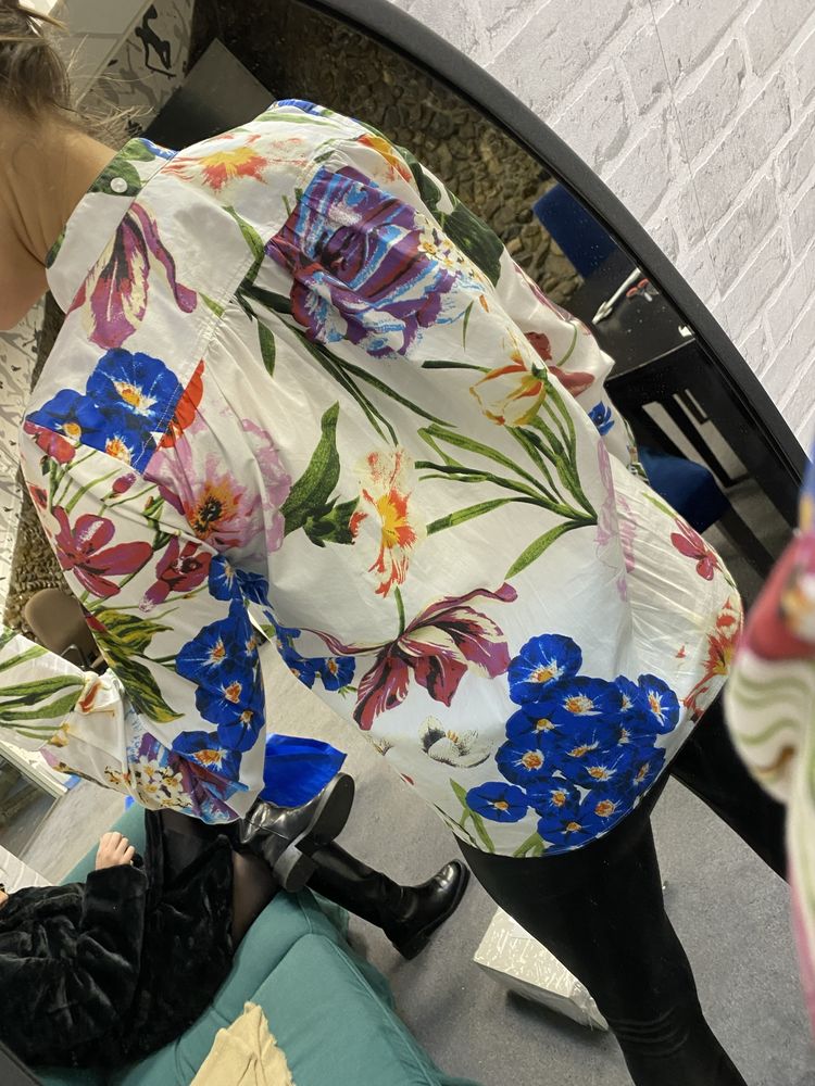 Wólczanka koszula w kwiaty kwiecista bawełna ze stójką 36 S