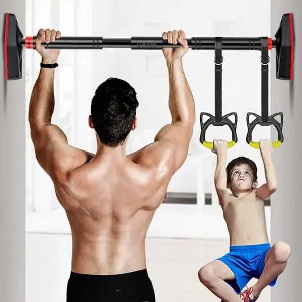 Розсувний турнік для підтягуванняз кільцями, до 300 кг —без свердління