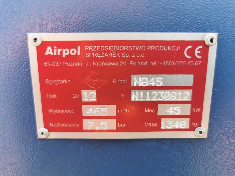 45kw 7750L/min Sprężarka śrubowa AIRPOL NB45 kompresor śrubowy 7.5 bar