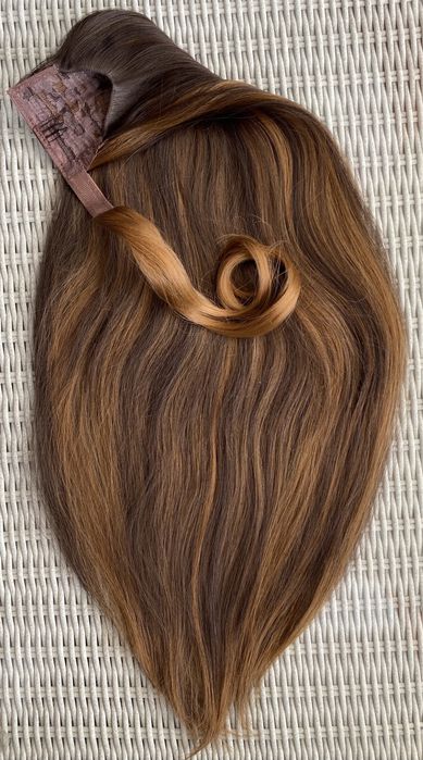 Premium Ultra włosy doczepiane, brąz z blondem, kucyk 80 cm 128.
