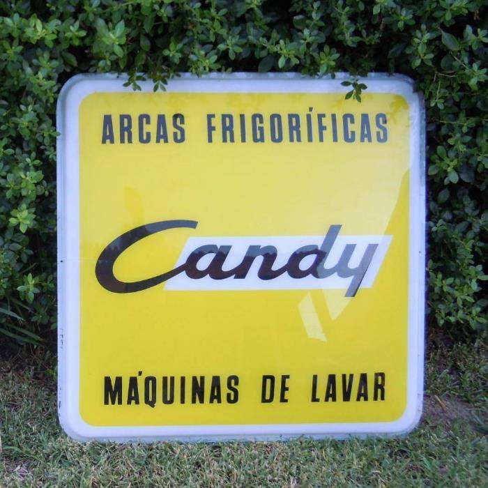 Painel publicitário Candy vintage acrílico arcas frigoríficas máquinas