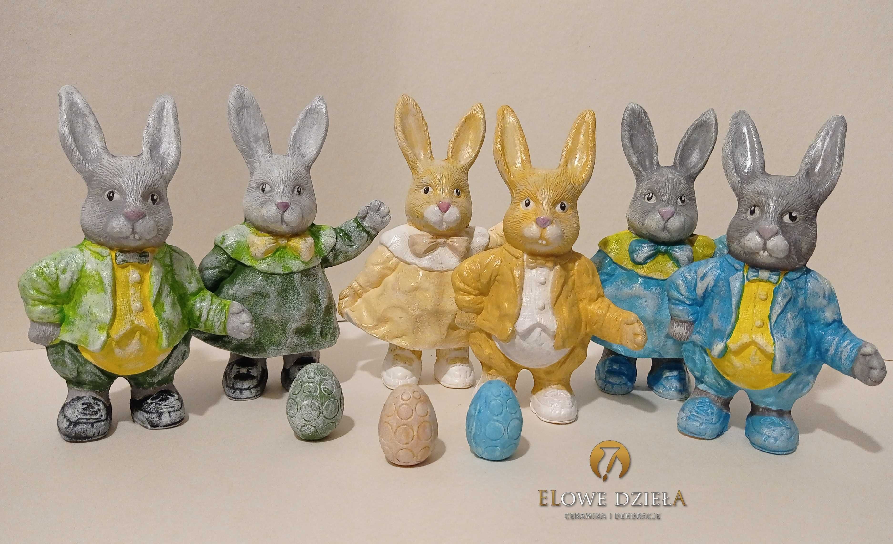 Ceramika ręcznie wykonana Króliki Zające ozdoby Wielkanoc