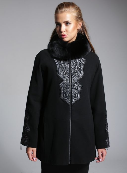 Пальто кашемировое осень зима с мехом песца и вышивкой 48-50 р