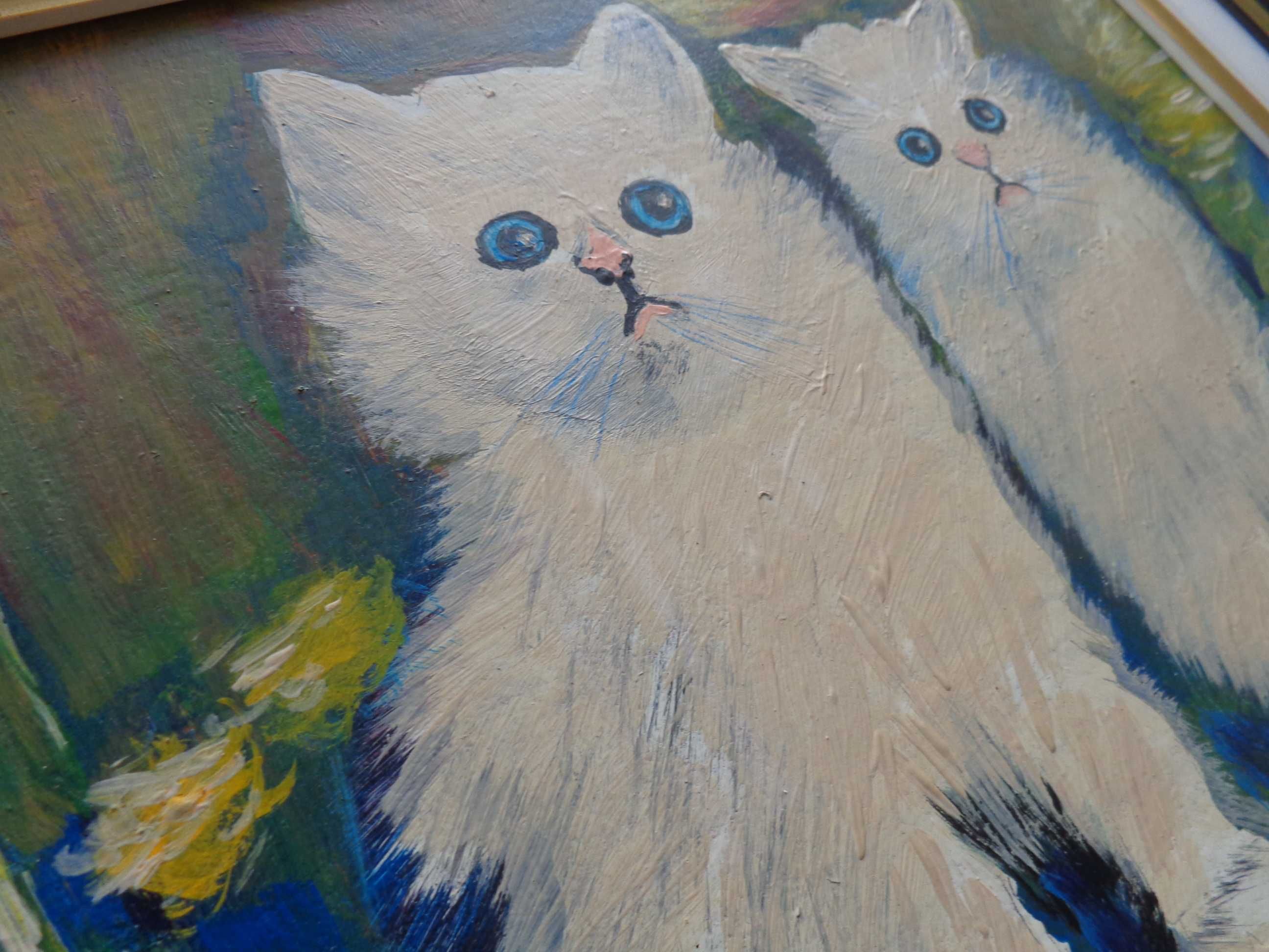 Quadro com Pintura a Óleo - Gatinhos Brancos