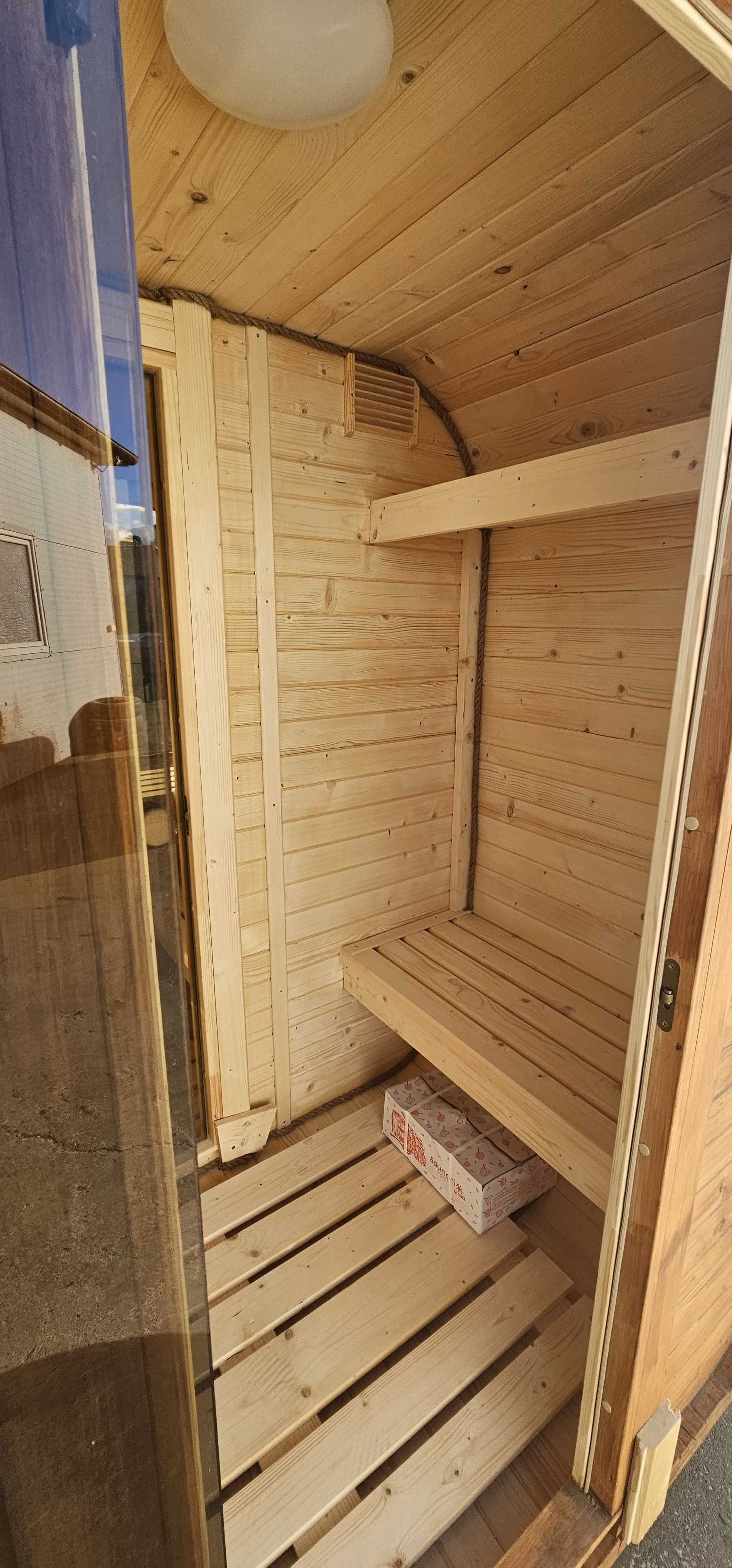 NOWA sauna ogrodowa z przedsionkiem piec elektryczny Harvia