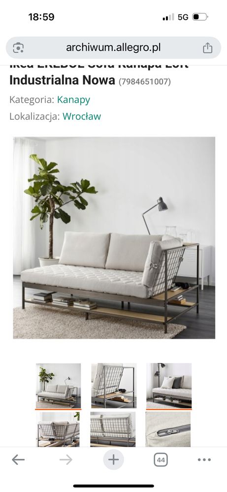 Ikea EKEBOL sofa kanapa loft industrialna