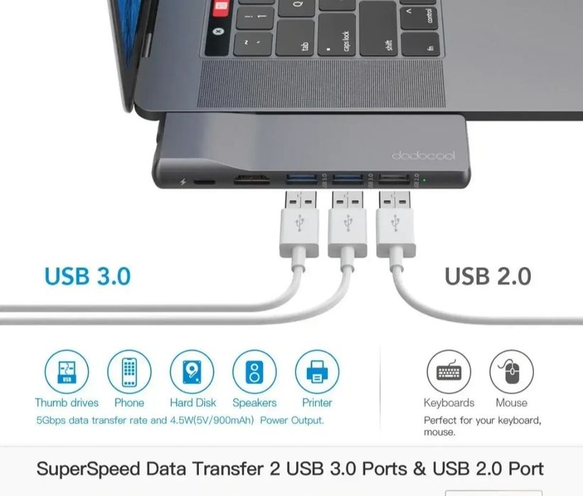 Многопортовый адаптер хаб для MacBook Dodocool DC73GY