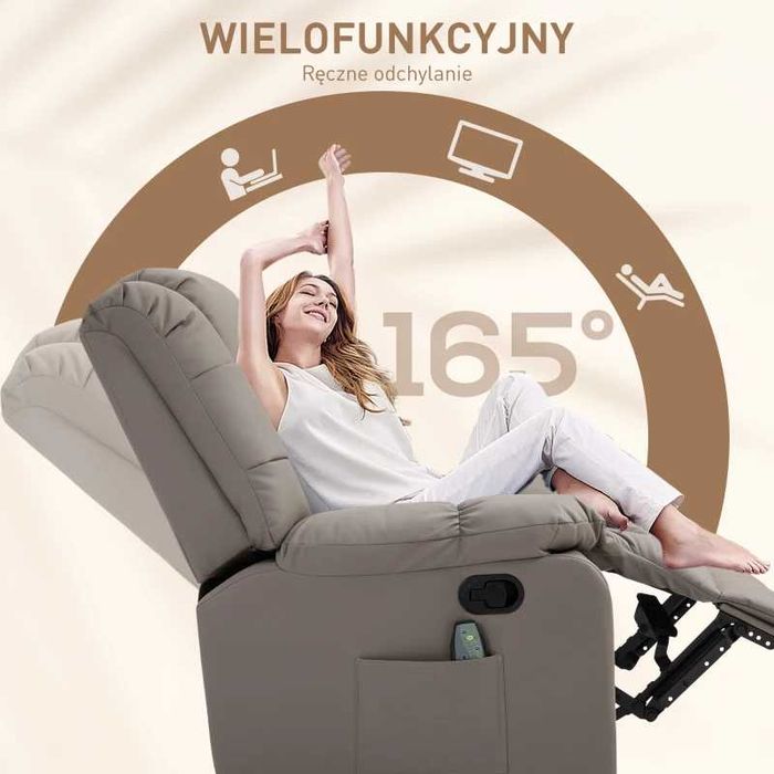 Fotel TV z masażem, rozkładany, relaksacyjny