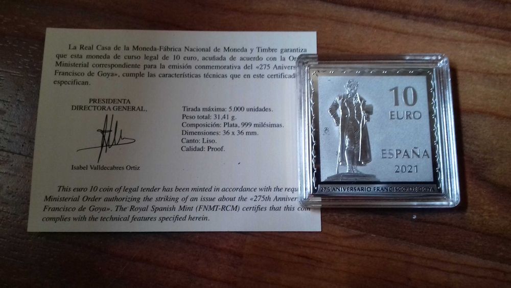 Moeda 10€ Espanha - Goya "Perro Semihundido" (5000 Exemplares)