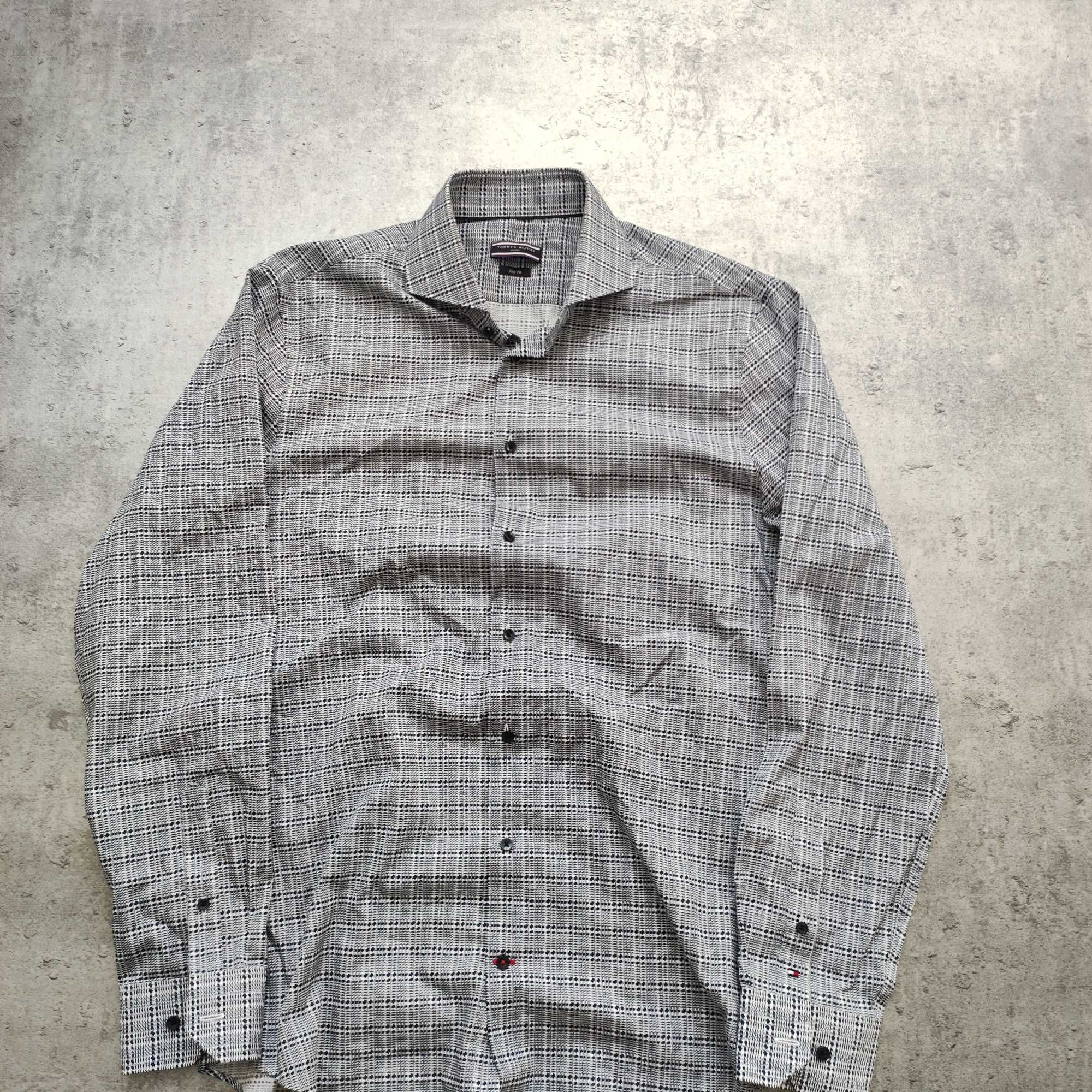 MĘSKA Elegancka PREMIUM Koszula Drobna Kratka Tommy Hilfiger Bawełna