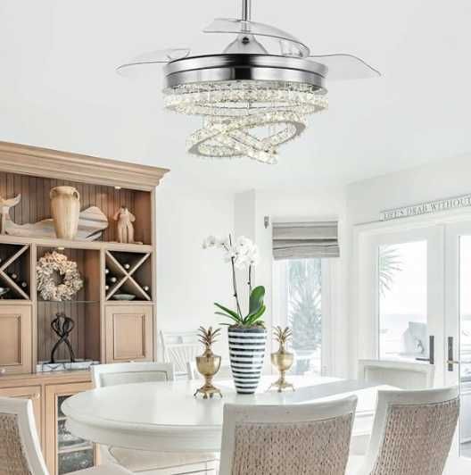 kryształowy żyrandol, wentylator sufitowy Lampa z 3 diodami LED Pilot