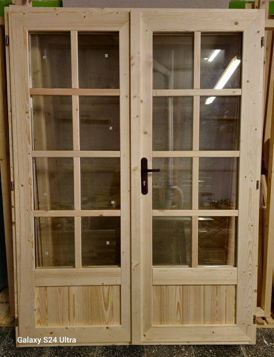 Drzwi drewniane tarasowe ciepłe 150 x 200