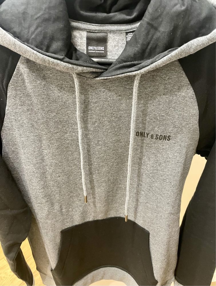 Bluza z kapturem męska - Only & Sons - S  - regular fit hoodie - szara