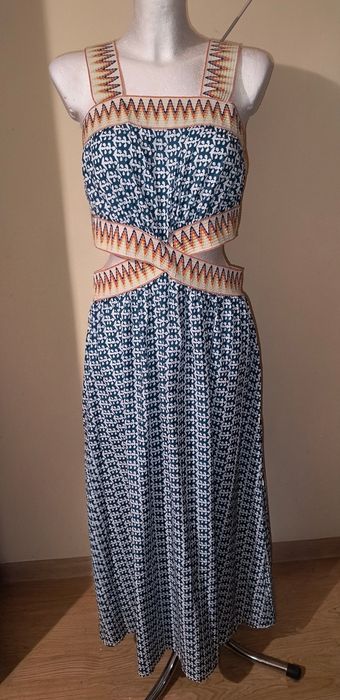 Nowa indyjska wzorzysta sukienka maxi z wycięciami długa Boho hippie