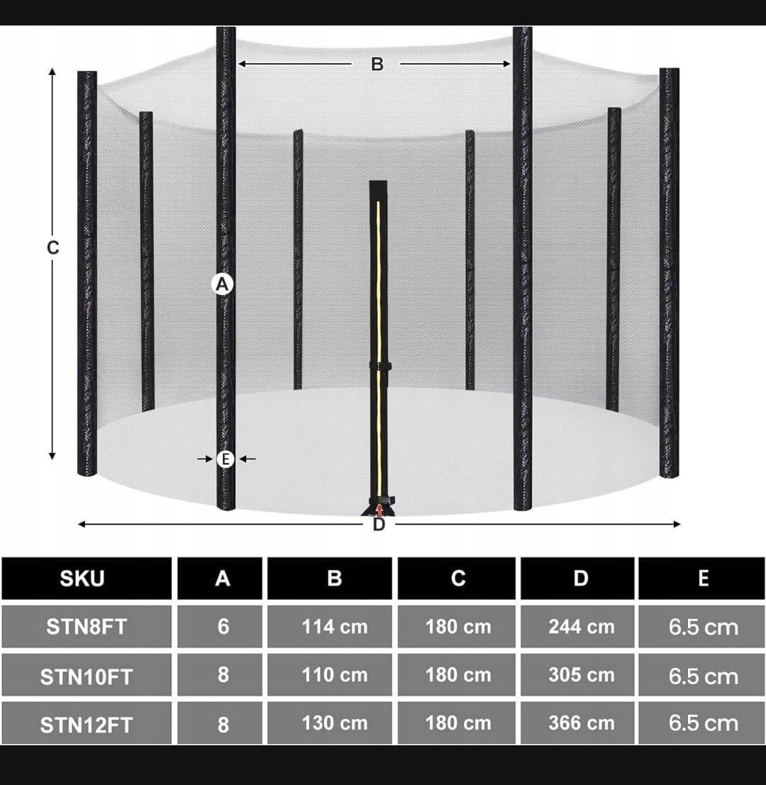 Siatka zabezpieczająca SONGMICS do trampoliny 244 cm
Okrągła na 6 Tycz