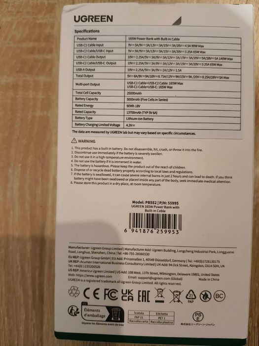 Power Bank Ugreen Nexode 165W 25000mAh PB552