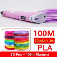 3D-ручка MYRIWELL RP-100B Pink + 100m (20 цветов) PLA пластика