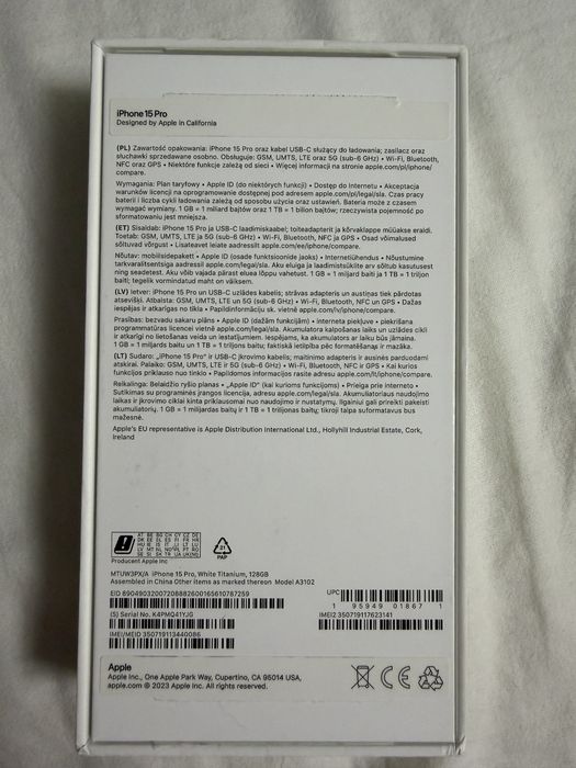 iPhone 15 Pro 128 GB • Biały • Stan idealny • Etui Apple Clear Case