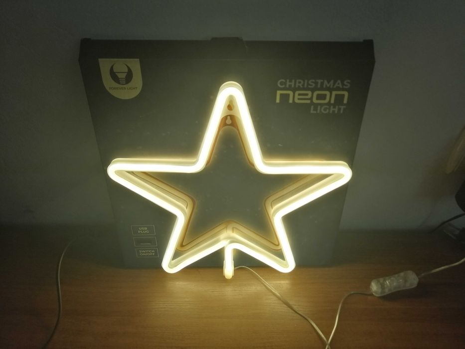 LAMPKA NEON GWIAZDA CIEPŁA BIAŁA USB.Dekoracja na ścianę prezent.Sc