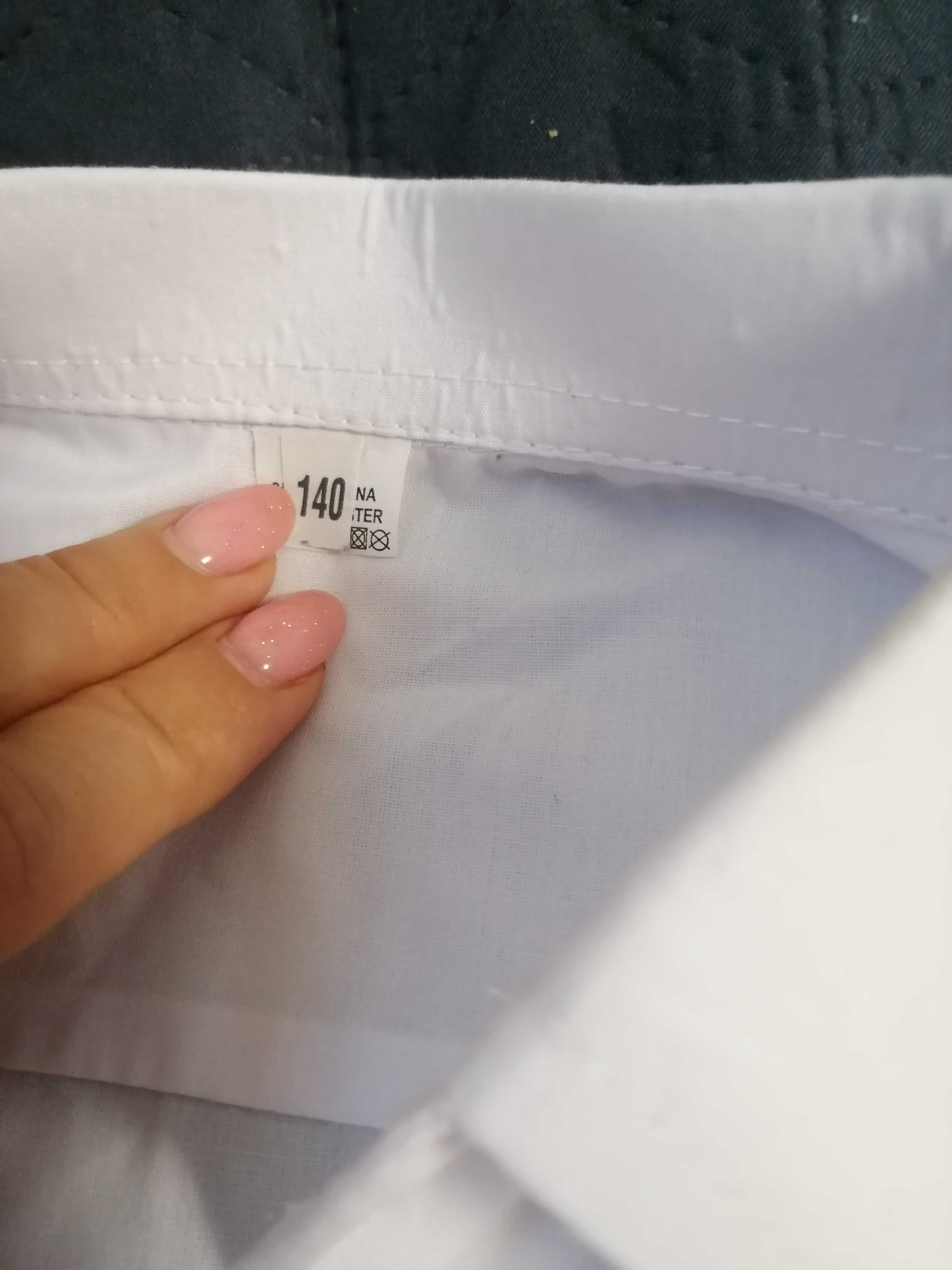 Biała koszula 140 jak 146 krótki rękaw idealna