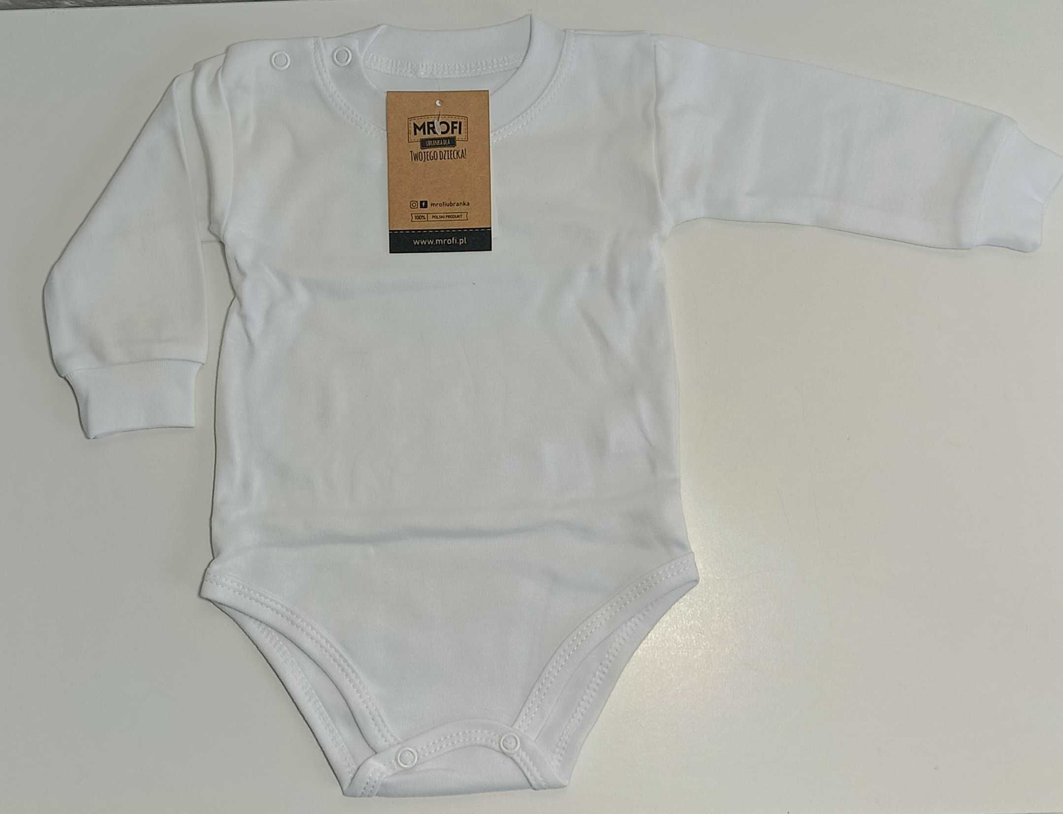 Mrofi Białe body niemowlęce z długim rękawem rozmiar 104 cm