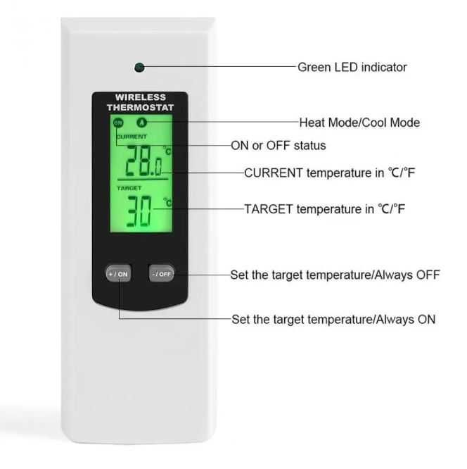Tерморегулятор бездротовий, розетковий, з датчиком пультом