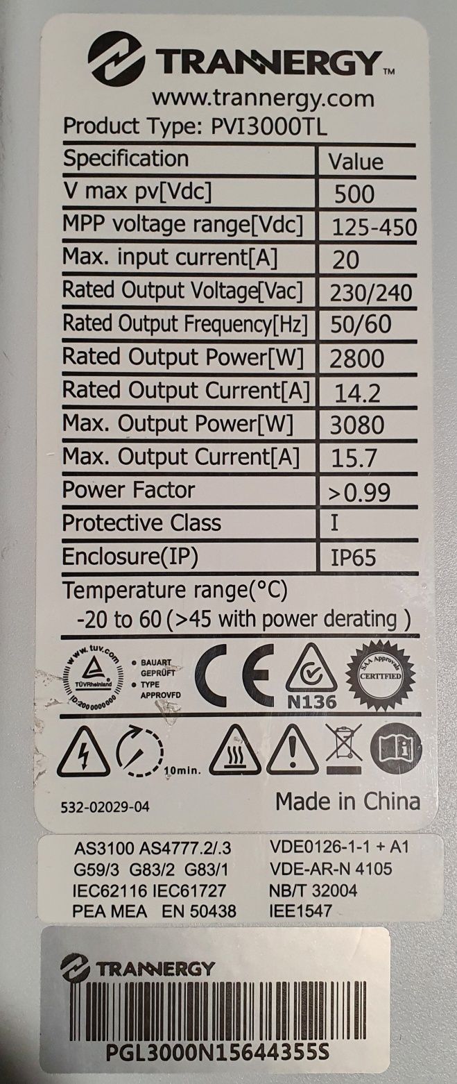 Trannergy pvi 3000tl falownik fotowoltaiczny inverter inwerter