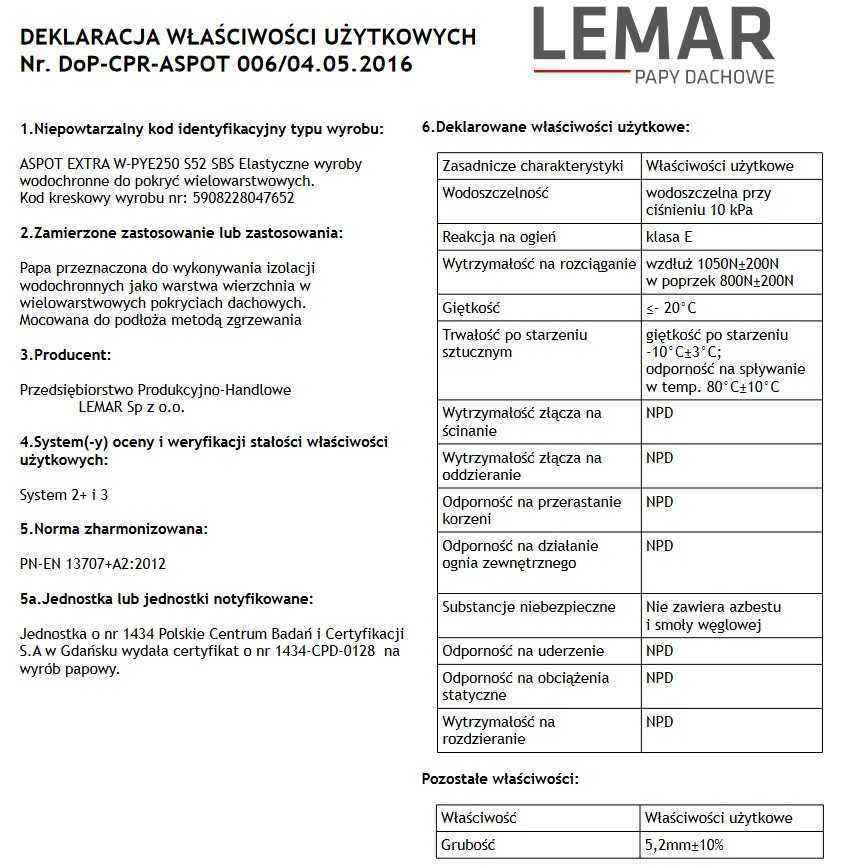 Papa Lemar ASPOT EXTRA SBS 5,2mm -20°C PYE250