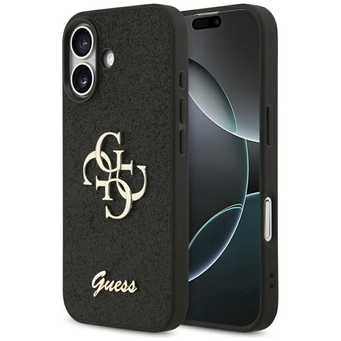 Oryginalne Etui GUESS Fixed Glitter Big 4G do Iphone 17 czarny