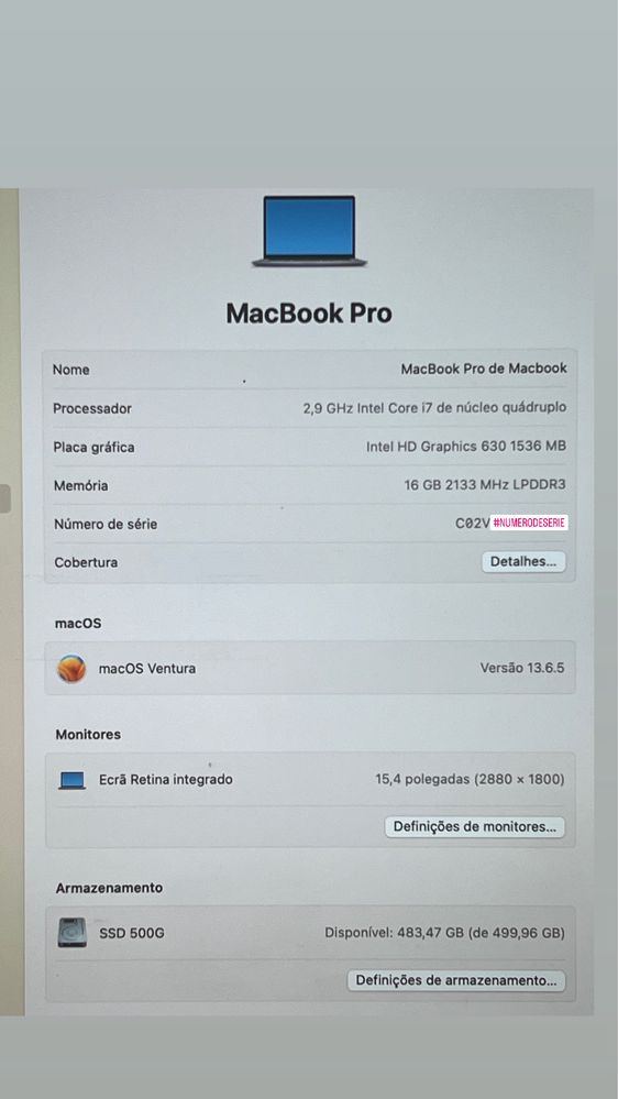 MacBook Pro 15’ A1707 touchbar dez2017