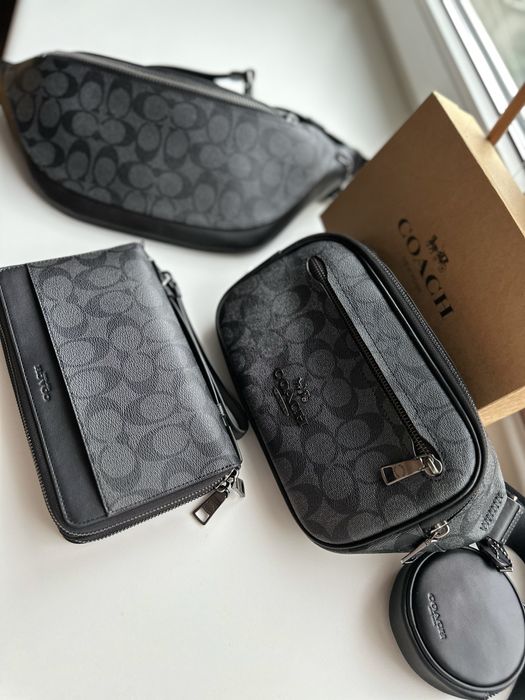 Чоловіча сумка через плече бананка Соach, гаманець барсетка Coach