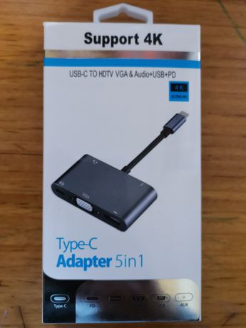 Adaptador USB-C para HDMI + VGA  + USB + Jack + USB-C charge