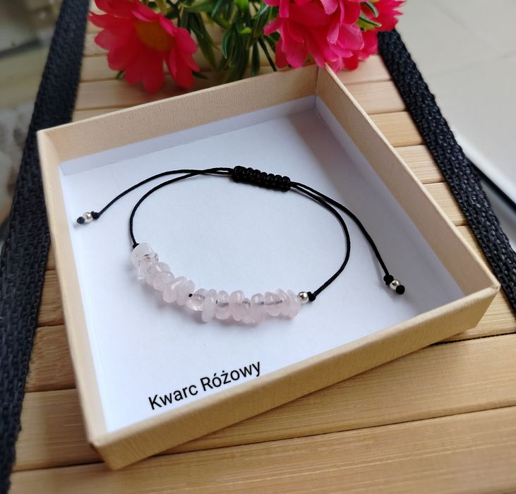 Bransoletka regulowana kamienie naturalne nowa handmade Kwarc Różowy