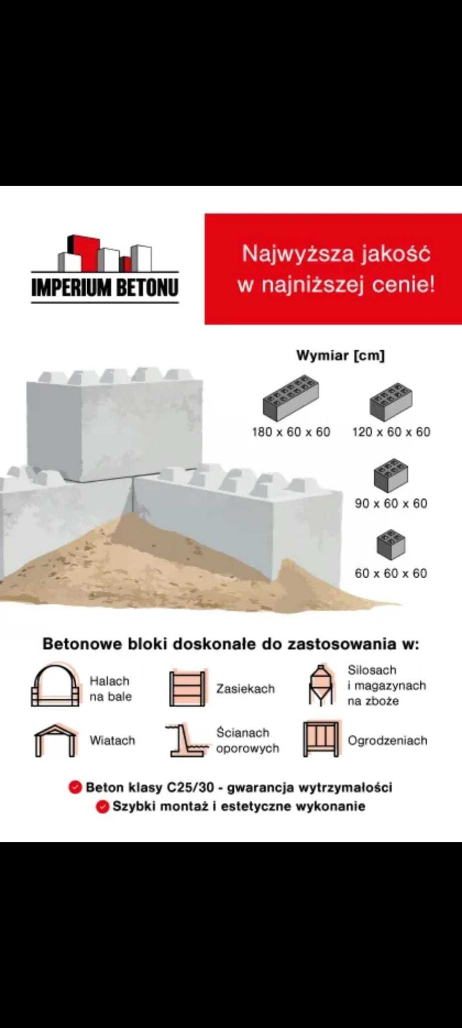 Bloki Betonowe typu LEGO/ściany oporowe/zasieki/hale na bale/pryzmy.