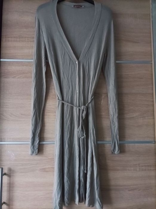Sweterkowa sukienka, długi kardigan, szary, khaki, M/L, Northland
