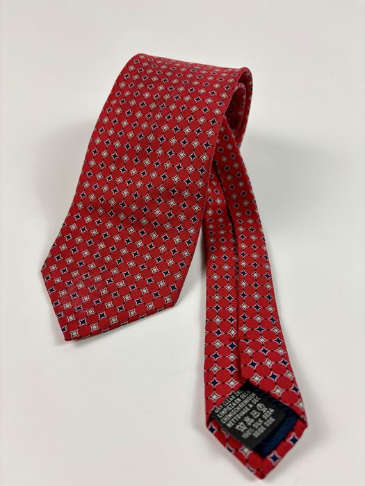 Męski jedwabny krawat w kolorze czerwonym geometryczne wzory