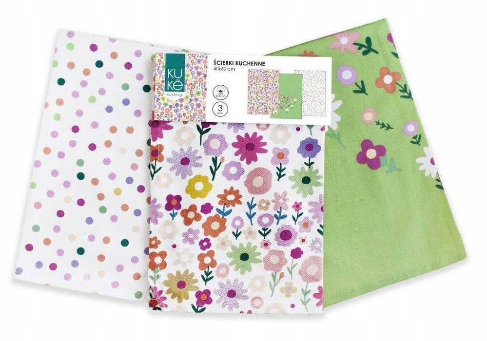 Ścierki kuchenne komplet 3 sztuki bawełniane KWIATKI 40X60cm ścierka