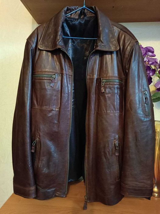 Кожаная куртка мужская коричневая 48-50