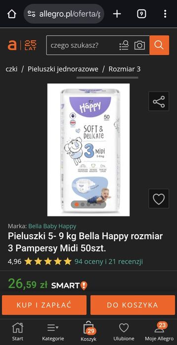 Pieluszki belka happy rozmiar 3, nowe, nieotwarte